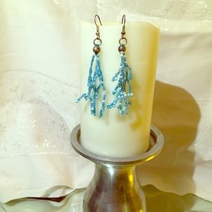 Blue and white beaded earring